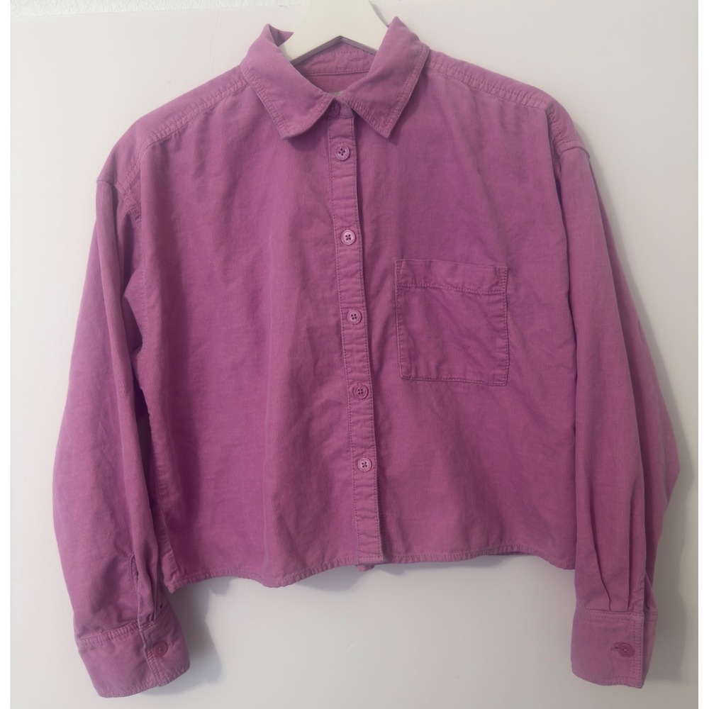 Loft Corduroy Button‎ Down Cropped Long Sleeve Shirt Boho Coastal Grandmother